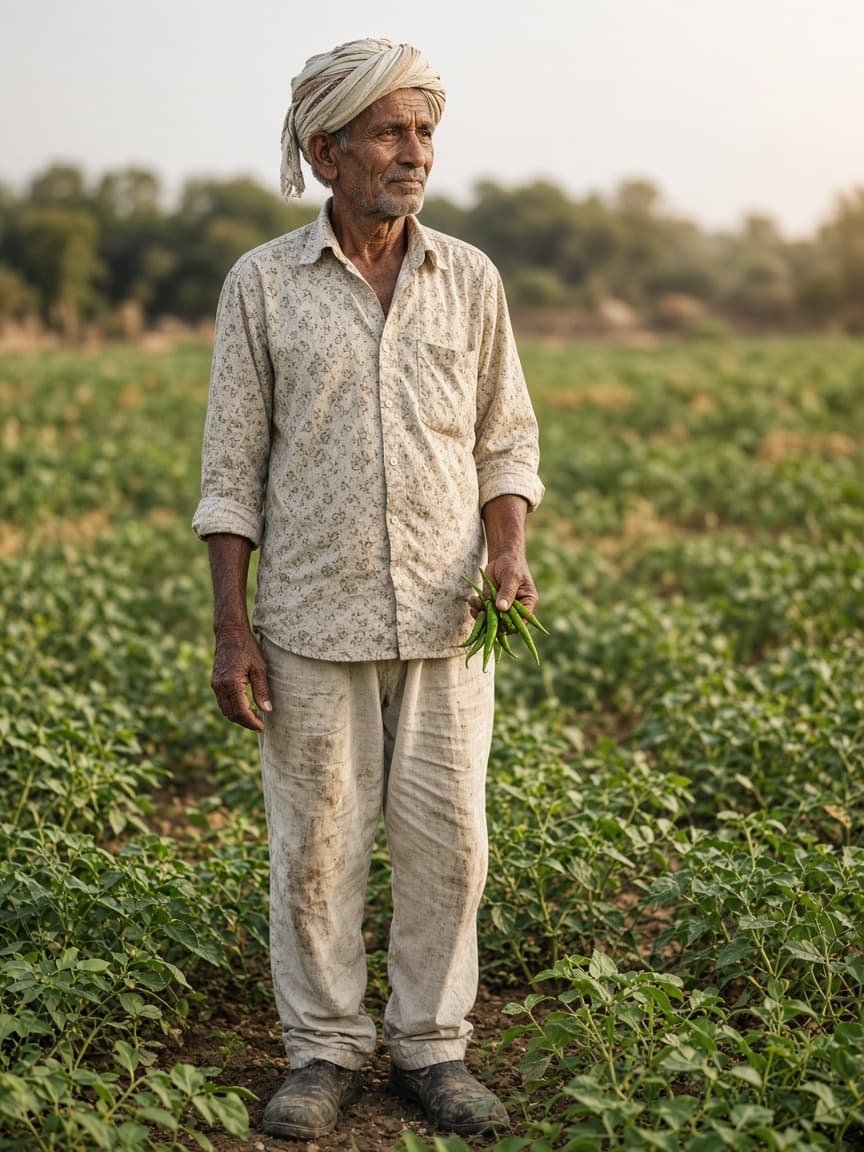 Contract farmer on an Indian vegetable plot