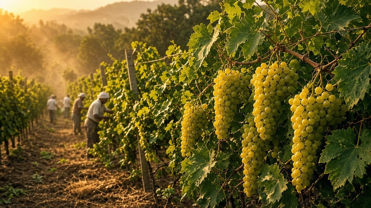 Indian table-grape vineyard at harvest