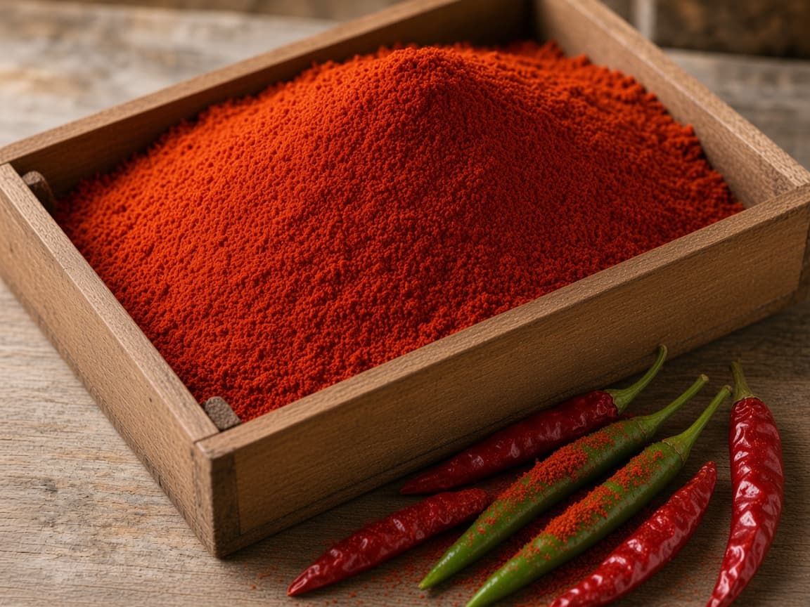 Red chilli powder with dried chillies