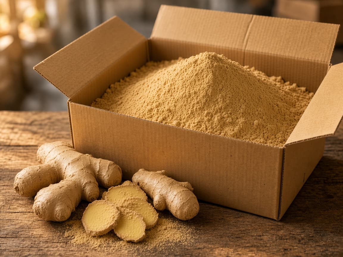 Dried ginger powder with fresh ginger roots